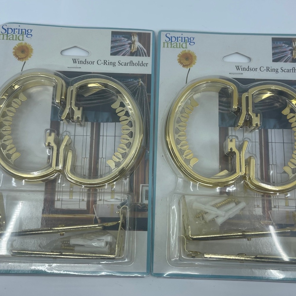2 Spring‎ Maid Windsor C Ring Curtain Holder Gold Tone Hardware Set